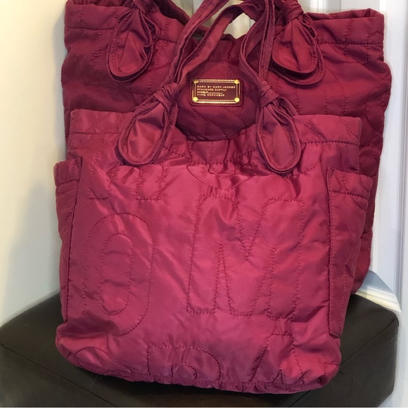 MARC JACOBS Workwear Pink Embroidered Logo Quilted Tote Bag w. Side Pockets - Picture 2 of 13